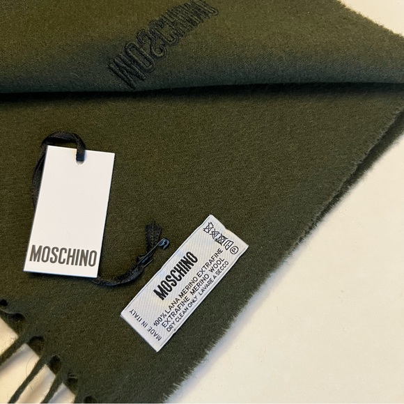Moschino Olive Green with olive green Pattern Moschino UNISEX Scarf - Picture 3 of 4